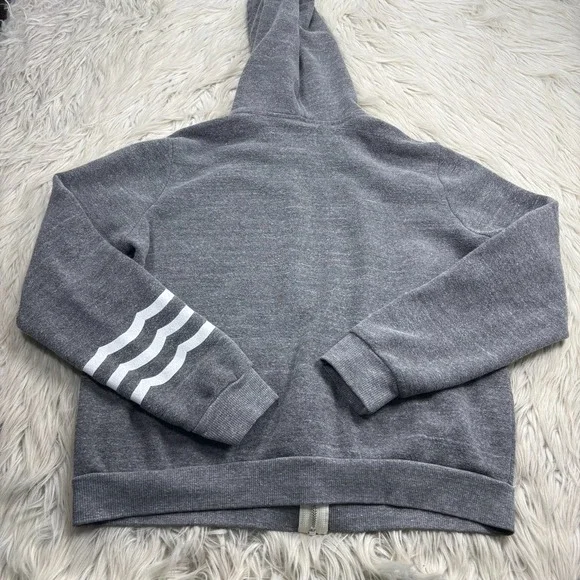 Sol Angeles Women's L Gray Striped Arm Zip Hoodie Athleisure Preppy Sporty - Picture 6 of 6